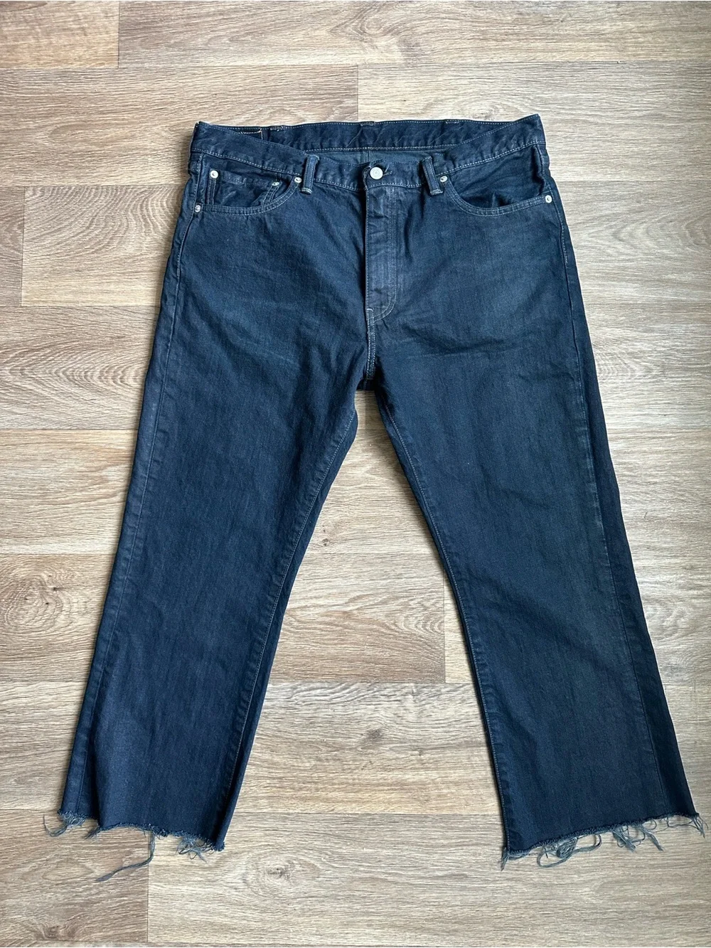 Levi's 501 Original Men’s Jeans 38x32 Dark Wash Raw Hem Button Fly Straight Leg
